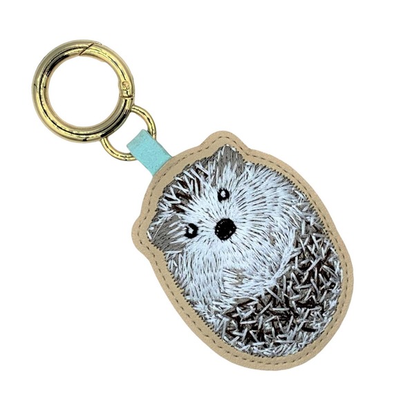 Evenchae Embroidered Cute Hedgehog Keychain, PU Leather, Gift Bag, 4.5"L - Picture 3 of 5